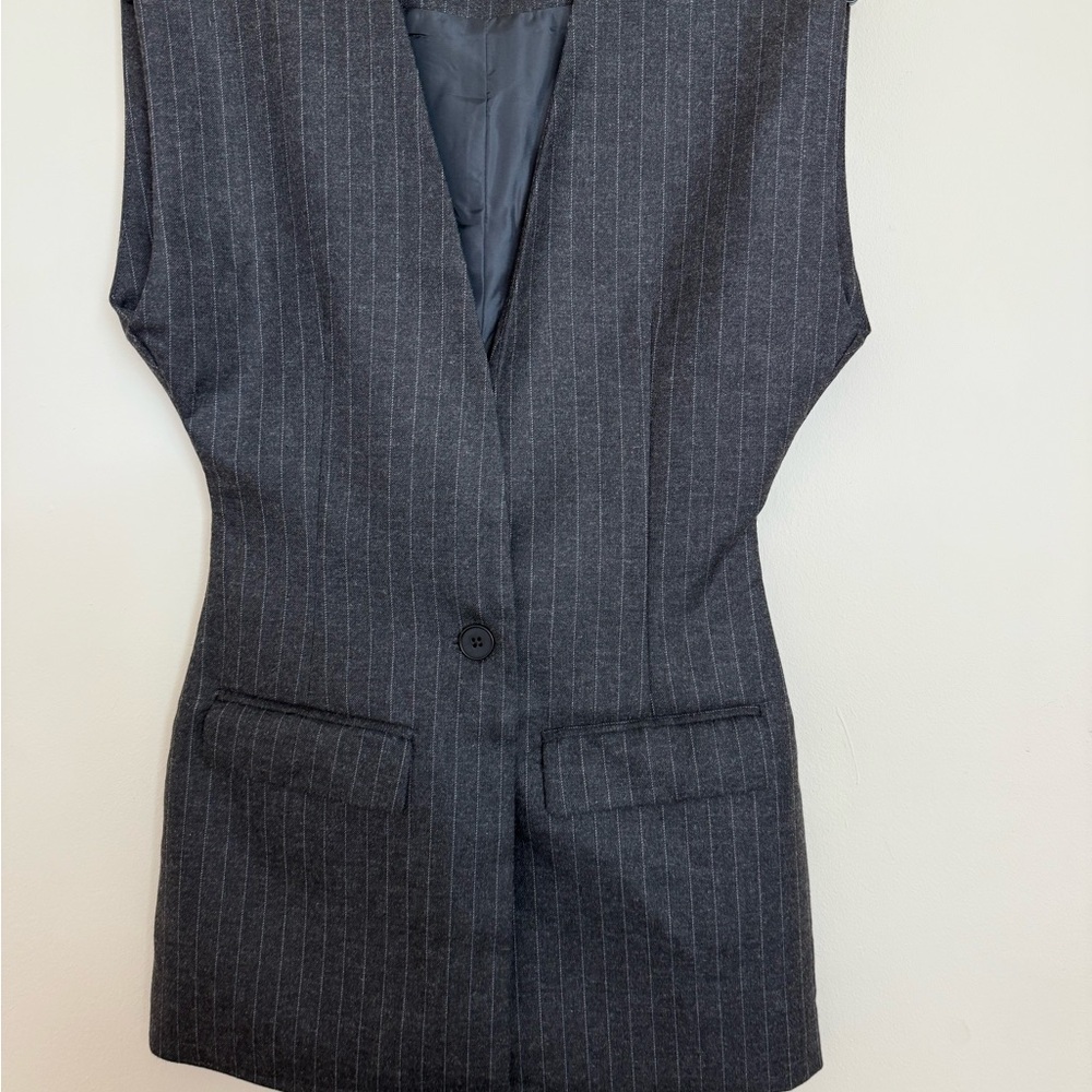 Charcoal exaggorated shoulder  Pinstripe Vest